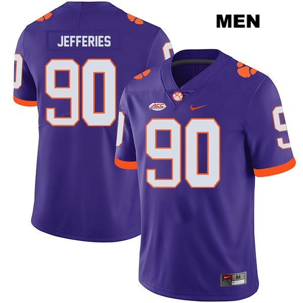 Men's Clemson Tigers #90 Darnell Jefferies Stitched Purple Legend Authentic Nike NCAA College Football Jersey JPA7846DI